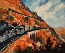 Mountain railway transporting tanks, between 1939 and 1946. Creators: Central Office of Information, Roland Davies