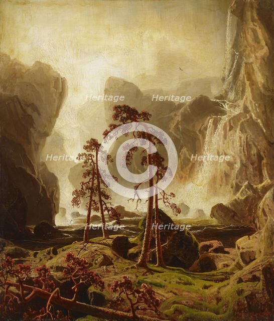 Mountain range and waterfall, 1851. Creator: Markus Larsson.