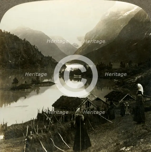 'Mountain-walled Loen Lake - unrivalled in beauty and grandeur - from Seten farm, Norway', c1905. Creator: Unknown.