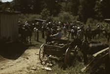 Mountaineers and farmers trading mules and horses on "Jockey St.,", Campton, Wolfe County, Ky., 1940 Creator: Marion Post Wolcott