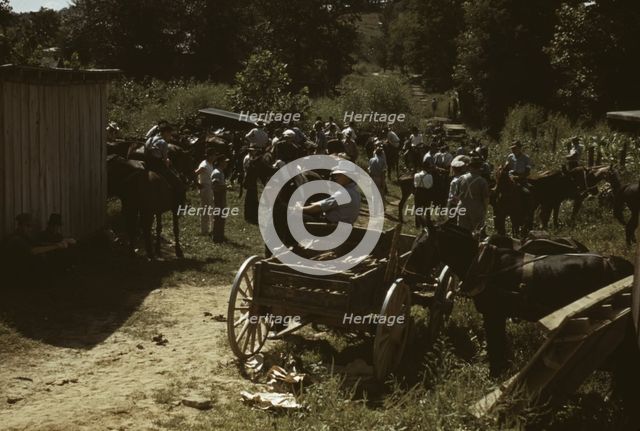 Mountaineers and farmers trading mules and horses on "Jockey St.,", Campton, Wolfe County, Ky., 1940 Creator: Marion Post Wolcott.