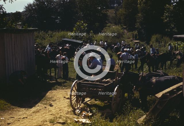 Mountaineers and farmers trading mules and horses on "Jockey St.,", Campton, Wolfe County, Ky., 1940 Creator: Marion Post Wolcott.