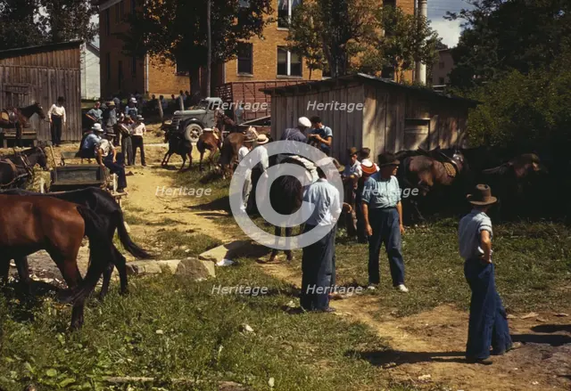 Mountaineers and farmers trading mules and horses on "Jockey St.,", Campton, Wolfe County, Ky., 1940 Creator: Marion Post Wolcott.