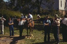 Mountaineers and farmers trading mules and horses on "Jockey St.,", Campton, Wolfe County, Ky., 1940 Creator: Marion Post Wolcott