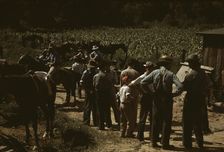 Mountaineers and farmers trading mules and horses on "Jockey St.,", Campton, Wolfe County, Ky., 1940 Creator: Marion Post Wolcott