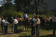 Mountaineers and farmers trading mules and horses on "Jockey St.,", Campton, Wolfe County, Ky., 1940 Creator: Marion Post Wolcott