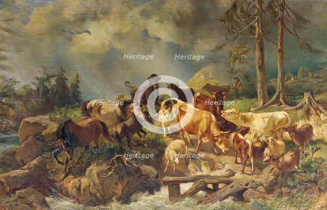 Mountainous landscape with cows, 1897 (?). Creator: Franz Xaver von Pausinger.