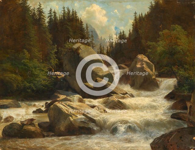 Mountainous Landscape with a Torrent. Creator: Calame, Alexandre (1810-1864).