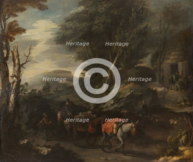 Mountainous landscape with a traveling merchant, 1601-1700. Creator: Unknown.
