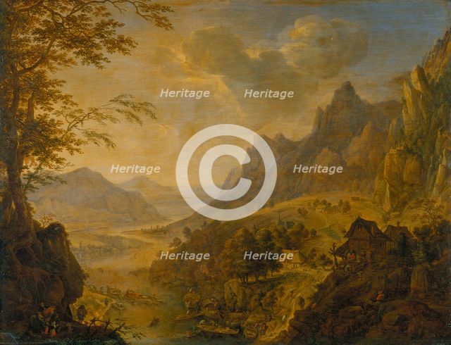Mountainous Landscape with a River, in the Foreground a Village with Several Boats..., c1659-1660. Creator: Herman Saftleven the Younger.