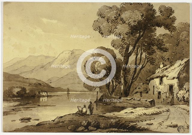 Mountainous Landscape with Artist Sketching in Foreground, n.d. Creator: James Robertson.