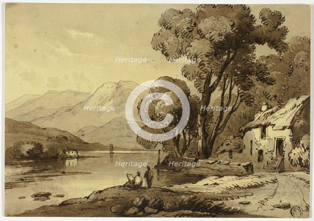 Mountainous Landscape with Artist Sketching in Foreground, n.d. Creator: James Robertson.