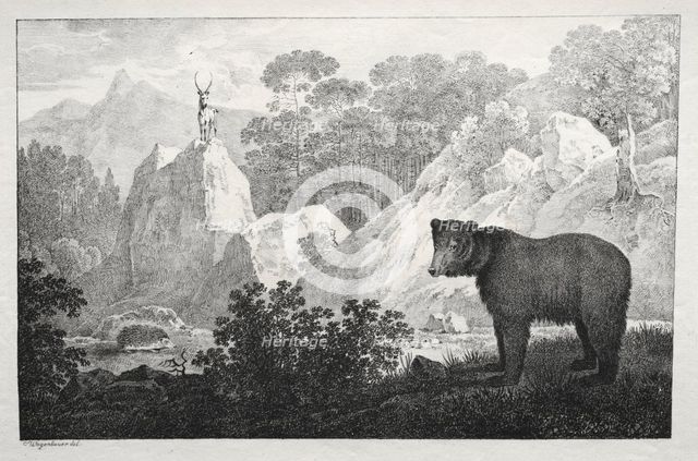 Mountainous Landscape with Bear in the Foreground. Creator: Maximilian Josef Wagenbauer (German, 1774-1829).