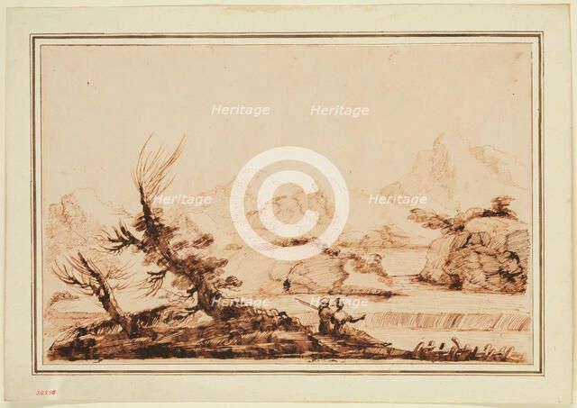 Mountainous Landscape with Figures, 18th century. Creator: Unknown.