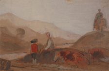 Mountainous Landscape with Figures by a Lake, 1825 to 1830. Creator: Unknown