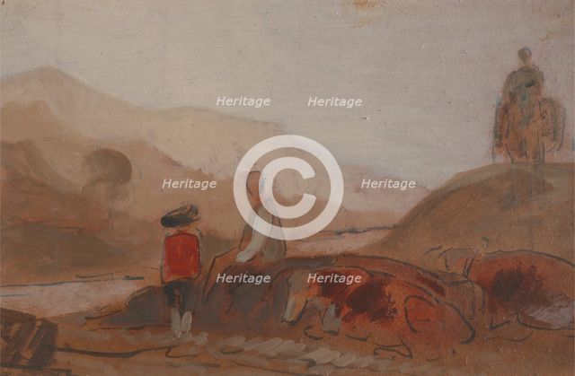 Mountainous Landscape with Figures by a Lake, 1825 to 1830. Creator: Unknown.