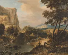 Mountainous landscape with fisherman, 1650-1692. Creator: Roelant Roghman