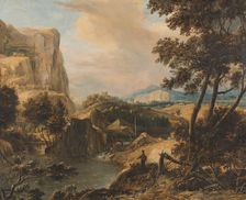 Mountainous landscape with fisherman, 1650-1692. Creator: Roelant Roghman