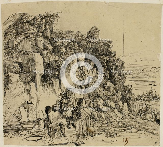 Mountainous Landscape with Horsemen, n.d. Creator: Rodolphe Bresdin.