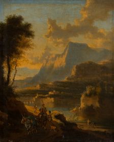 Mountainous Landscape with Rider at Sunset, c1670-1674. Creator: Jan Hackaert
