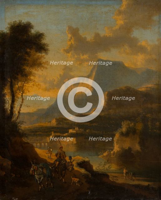 Mountainous Landscape with Rider at Sunset, c1670-1674. Creator: Jan Hackaert.