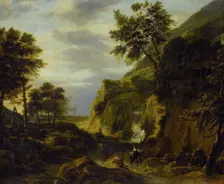 Mountainous landscape with waterfall, 1650-1692. Creator: Roelant Roghman