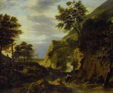 Mountainous landscape with waterfall, 1650-1692. Creator: Roelant Roghman