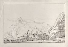 Mountainous landscape with two men in the foreground, 1828. Creator: Antonio Vianello