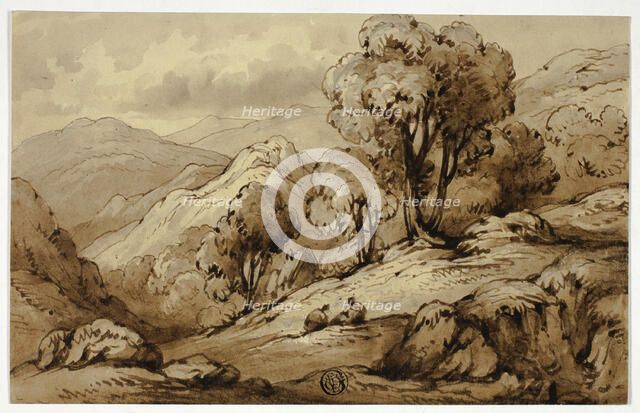 Mountainous Landscape with Two Figures in Foreground, n.d. Creator: James Robertson.