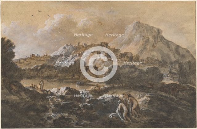 Mountainous River Landscape with Bathers, 1752/1770. Creator: Francesco Zuccarelli.
