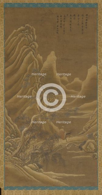 Mountains, a river, and pines - a man on a donkey, Qing dynasty, 17th century. Creator: Unknown.