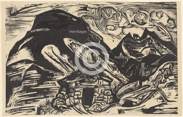 Mountains with a Mountain Hut, 1921. Creator: Ernst Kirchner.