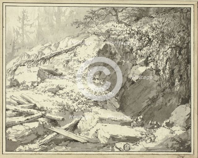 Mountainside with Fallen Tree, n.d. Creator: Friedrich Wilhelm Gmelin.