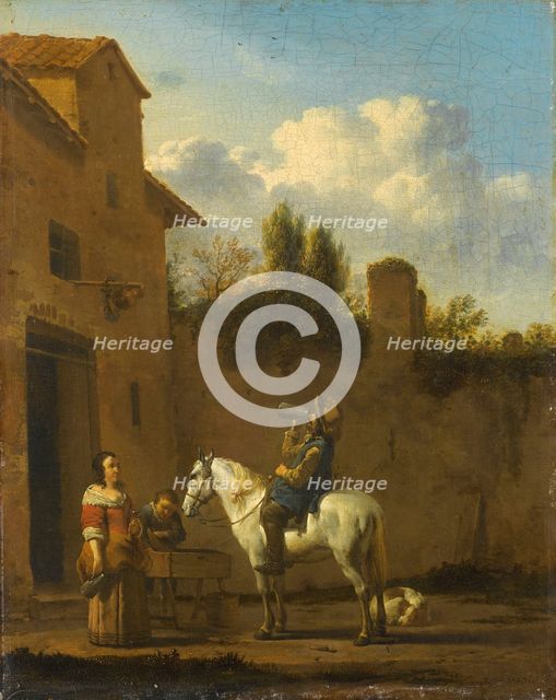 Mounted Trumpeter taking a Drink, 1650-1660. Creator: Karel Du Jardin.