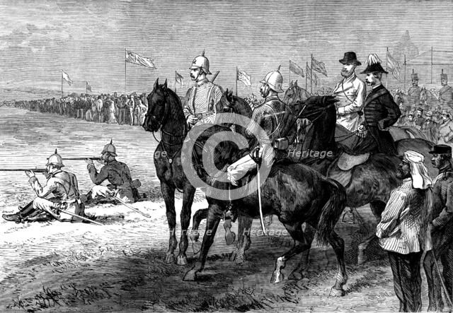 Mounted Volunteer Riflemen shooting at Wimbledon for Colonel Loyd-Lindsay's Prize, 1873. Creator: Unknown.