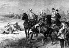 Mounted Volunteer Riflemen shooting at Wimbledon for Colonel Loyd-Lindsay's Prize, 1873. Creator: Unknown