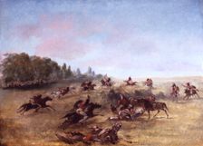 Mounted War Party Scouring a Thicket, 1846-1848. Creator: George Catlin