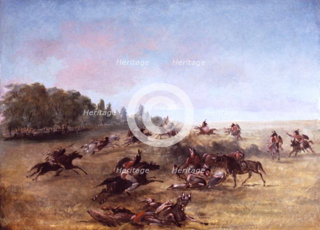 Mounted War Party Scouring a Thicket, 1846-1848. Creator: George Catlin.