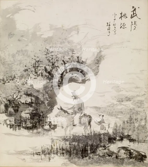 Mounted Figure in Landscape, 1900-1950. Creator: Unknown.