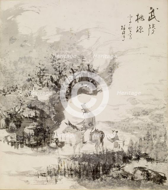 Mounted Figure in Landscape, 1900-1950. Creator: Unknown.