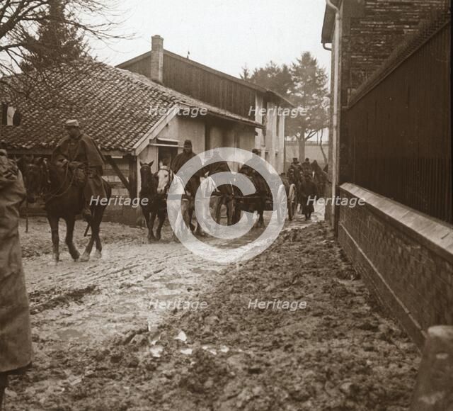 Mounted French soldiers with artillery, c1914-c1918. Artist: Unknown.