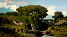 Mounted Herdsmen and Bulls in the Roman Countryside, c1860. Creator: Auguste Clésinger