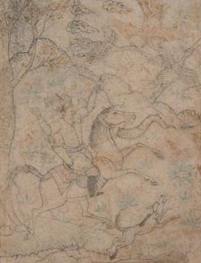 Mounted Hunter with Dog Pursuing Game Birds, 16th century. Creator: Unknown