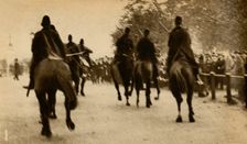 Mounted police baton-charging marchers, Means Test protests, Hyde Park, London, 1932, (1933). Creator: Unknown