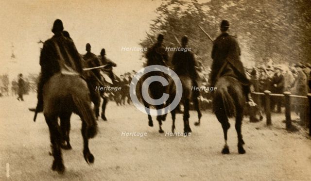 Mounted police baton-charging marchers, Means Test protests, Hyde Park, London, 1932, (1933). Creator: Unknown.