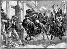 Mounted rebel Sepoys charging through the streets of Delhi, Indian Mutiny, May 1857 (c1895)
