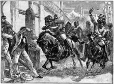 Mounted rebel Sepoys charging through the streets of Delhi, Indian Mutiny, May 1857 (c1895)