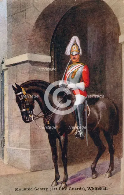 Mounted Sentry (1st Life Guards), Whitehall, 1933. Creator: C.T. Howard.