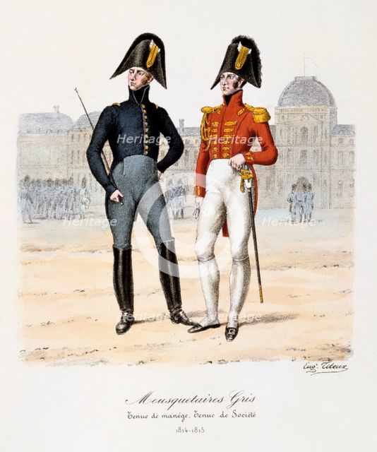 'Mousquetaires Gris, Tenue de Manége and Tenue de Socièté', 1814-15. Artist: Eugene Titeux
