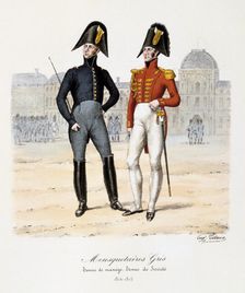 Mousquetaires Gris, Tenue de Manége and Tenue de Socièté 1814-15. Artist: Eugene Titeux
